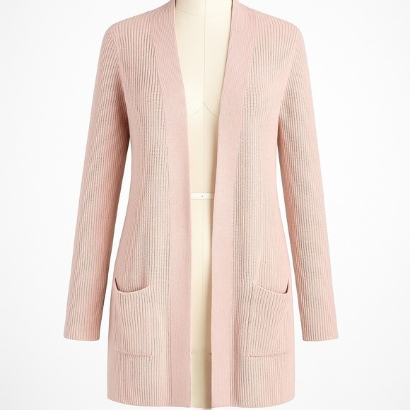 Halogen Sweaters - Halogen Cashmere Open Front Cardigan Size M Pink Knit Pockets Coquette Longline